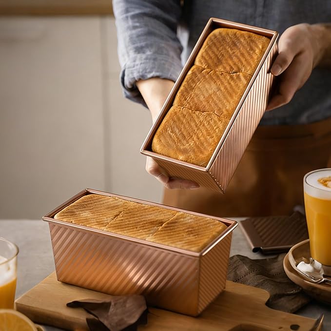 Pullman Loaf Pan with Lid 13x4, Large Bread Pan for Homemade Sandwich with Cover, 2.2lb Long Bread Loaf Tin for Sourdough, Nonstick & Easy Clean (Gold)