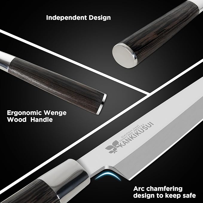 KANKIKUSUI Sashimi Knife, 9.3" Sushi Knife Set with Sharpener/Gift Box, HC70cr17mov Yanagiba Knife