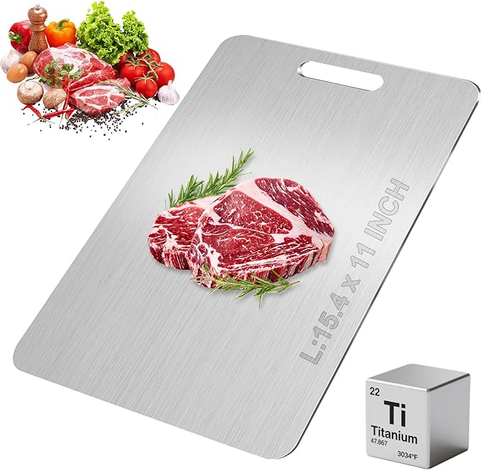 Katuchef Titanium Cutting Board, 2026 New 100% Pure Titanium Cutting Boards for Kitchen, Titan Cut Pro Double Sided Chopping Board, Non Toxic Dishwasher Safe Durable Cut for Meat Fruit Vegetable(L)