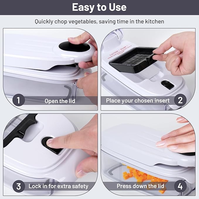 Veggie Chopper –10 in 1 Onion Chopper · Vegetable Chopper with Container · Pepper Chopper · Vegetable Slicer – Kitchen Gadget & Home Essentials (White & Black)