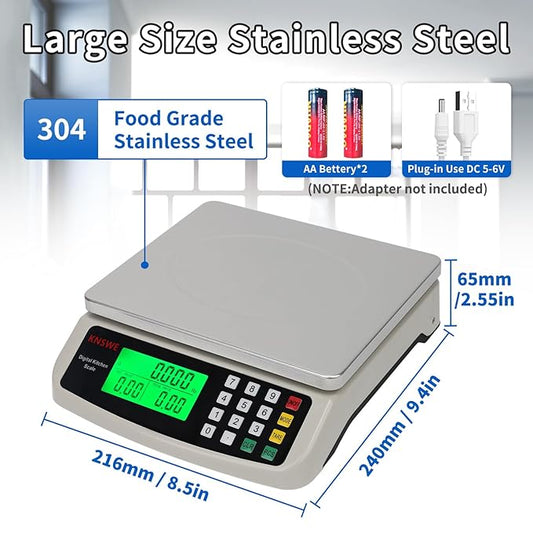 KNSWE Commercial Food Scale 40KG Large Digital Kitchen Scale Baking Cooking Bread Meat Weight Price Computing Scale Stainless Steel Parts and Coins Counting Scale for Deli Stores Tare Function