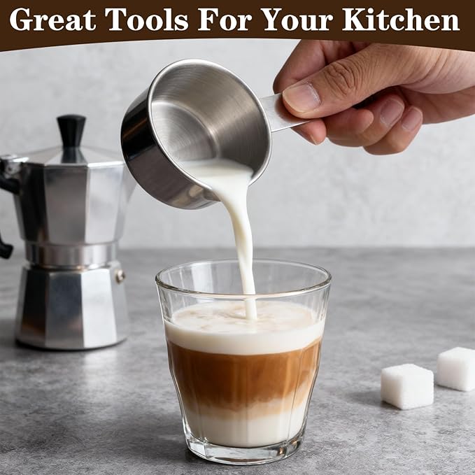 4 Pcs Stainless Steel Measuring Cup, 1, 1/2, 1/3, 1/4 Cup - 250, 125, 80, 60ml Metal Measuring Cups Scoop, Comfortable Hand Feeling Measurings Scoops for Coffee Cooking Baking Kitchen, Dishwasher Safe