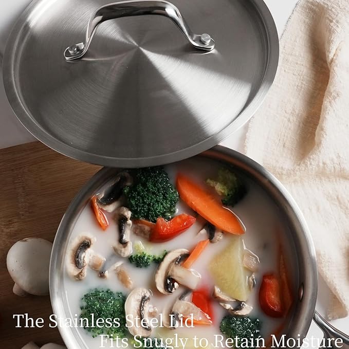 Rokasala 1.5 QT Saucepan with Lid,3-Ply Stainless Steel Saucepan,Professional Grade Cookware,Induction Compatible