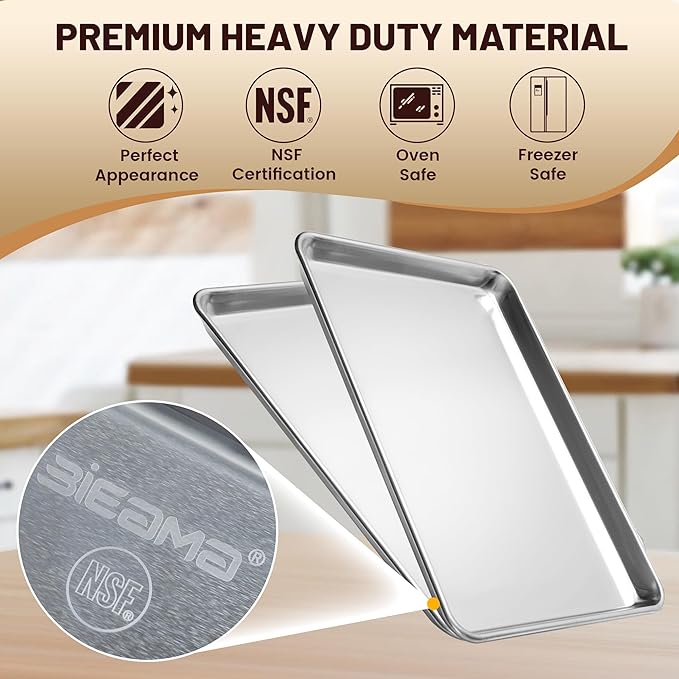 BIEAMA 6 Pack Full Size Baking Sheet Pan Aluminum Commercial Pan for Oven Freezer Bakery Hotel Restaurant 18" × 26"