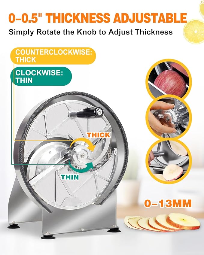 Commercial Vegetable Slicer-0.2-13mm Adjustable Thickness, Stainless Steel Manual Vegetable Slicer with 2*Extra SUS 304 Blades lemon slicer for Slicing Fruit Potato Lemon Onion Tomato