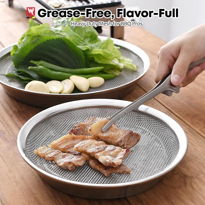 Stainless Steel Mesh Tray Set with Drip Pan, Air Fryer Basket and Tray, Kitchen Colander, Vegetable and Fruit Strainer, Food Filter, BBQ Prep Tool, Fruit Serving Dishes (7.48 inch)