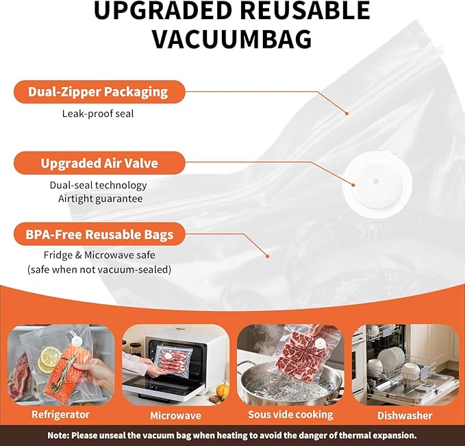 Vacuum Sealer for Food – Keeps Food Fresh up to 10× Longe, Cordless & rechargeable & strong suction for storage & sous vider(Handheld Vacuum Sealer + 30 Reusable Vacuum Bags)