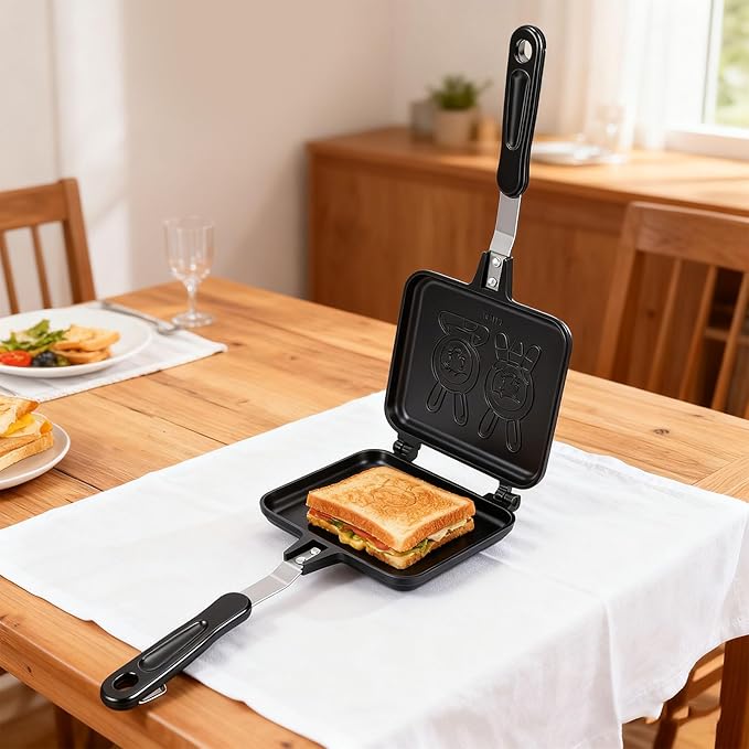 Fabater Maker, Grilled and Panini Maker, Double Sided Non Stick Frying Pan with Pattern, Stovetop Toasted Grill Press Flip Pan for Home Kitchen Breakfast