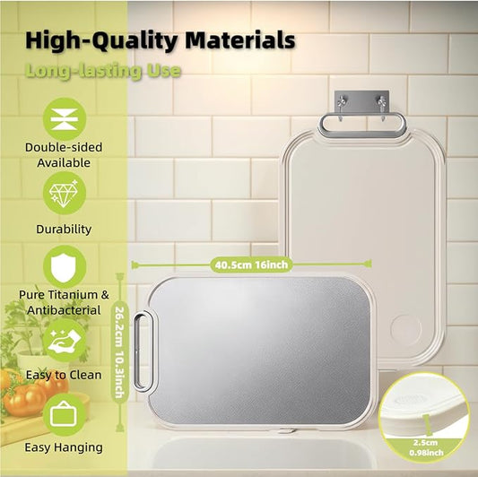 Cutting Board for Kitchen, Cutting Boards Non Toxic Double Sided Metal Pure Titanium and Wheat Straw PP Chopping Board Food Grade Easy to Clean Large Size 16"*10"*0.9"
