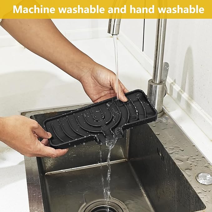 Sponge Holder for Kitchen Sink, Soap Tray for Sink & Counter, 9.8"×4.9" Soap Dish Mat, Silicone with Drain, Perfect for Dispenser, Scrubber, Bottle, Cup (Black)