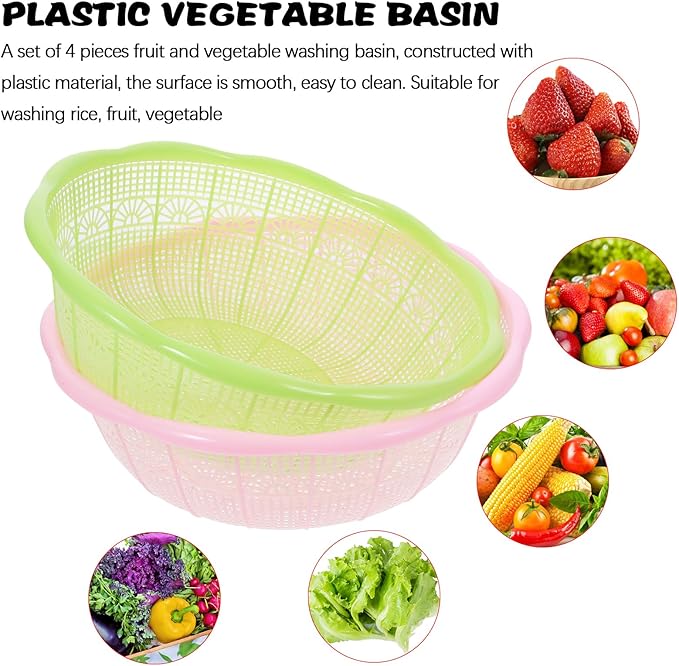 LIFKOME Plastic Rice Washing Basket Colander 9.05 Inch Multifunctional Food Strainer Bowl for Fruits Vegetables Kitchen Use