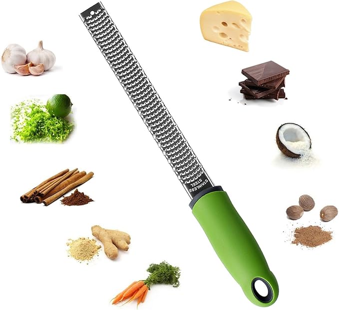 Sunkuka Pro Citrus Lemon Zester & Cheese Grater Stainless Steel - Ginger,Garlic,Potato Nutmeg,Chocolate Peeler with Cover and Cleaning Brush