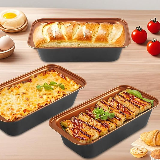 3-Pack 8x4 Loaf Pan for Baking Bread, Nonstick Bread Pan With Copper & Black Two-Tone Finish Perfect for Homemade Bread, Meatloaf, Pound Cake