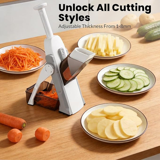 Safe Mandoline Slicer for Kitchen, Multi Vegetable Slicer & Chopper with 4 Modes & 8 Thickness Adjuster, Mandolin Slicer with Cleaning Brush for Potato, Onion (Slate Gray)