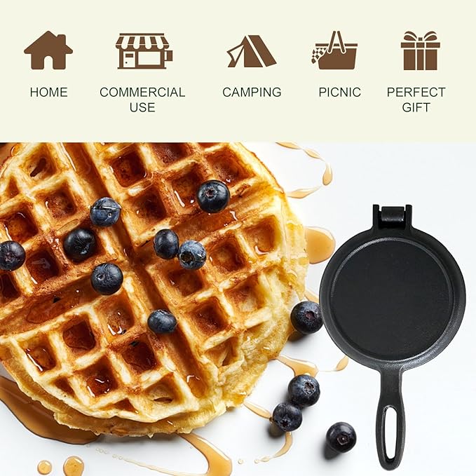7 Inch Round Cast Iron Waffle Iron Plant oil care Two Piece Hinged Non Electric Waffle Maker For Commercial Breakfast Kitchens