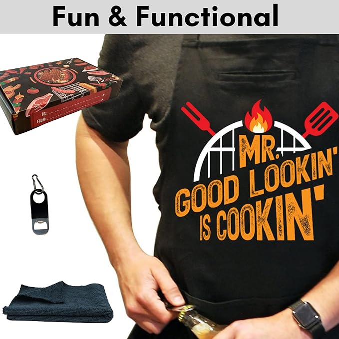 Mr Good Lookin Cooking Apron, Kitchen Apron for Men, Ideal Christmas or Father's Day Gift, Gift Set or Apron Only