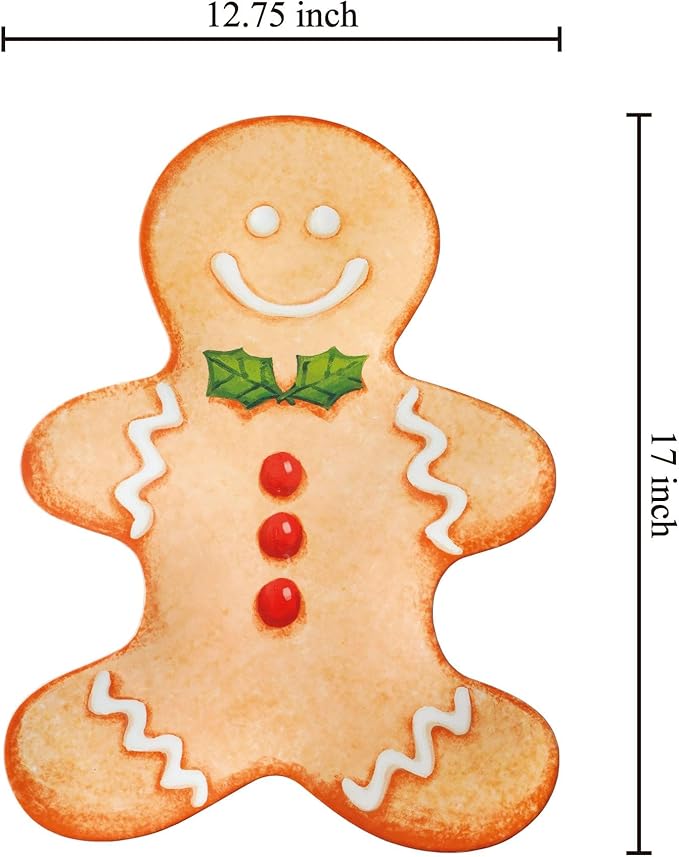 UP UPware Gingerbread Man Shaped Melamine Serving Platter, Christmas Holiday Party Tray, Festive Gingerbread Design, for Cookies, Snacks, and Appetizers, Brown,17 x 12.75 Inch
