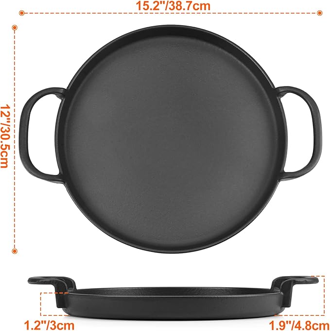 onlyfire Cast Iron Griddle with Handles for Weber Gourmet BBQ System, Fits for Weber 22" Charcoal Kettle Grills, Suitable Size Gas Grills, Range Ovens or Outdoor Cooking