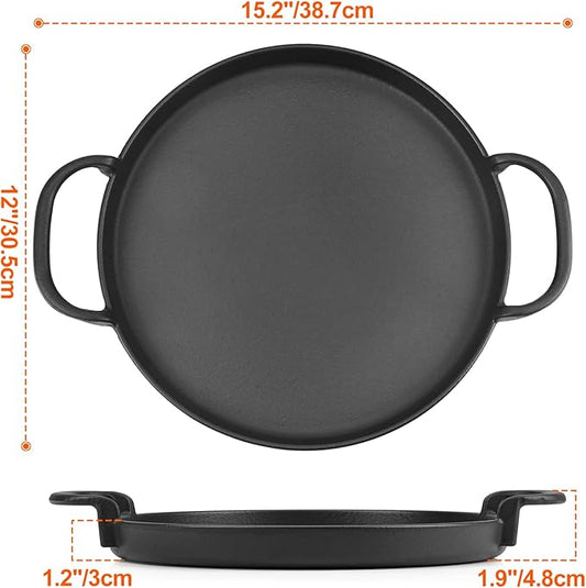 onlyfire Cast Iron Griddle with Handles for Weber Gourmet BBQ System, Fits for Weber 22" Charcoal Kettle Grills, Suitable Size Gas Grills, Range Ovens or Outdoor Cooking