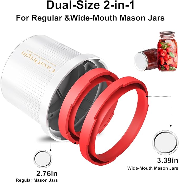 Electric Mason Jar Vacuum Sealer Kit for Wide & Regular Mouth Jars, Automatic Jar Sealer for Canning and Food Storage, Includes Lids & Vcuum Bags