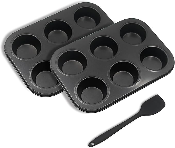 Bakexcel Non-Stick Muffin Pans, 6-Cup Standard Baking Pans Set of 2 with a Scraper for Perfect Muffins & Cupcakes