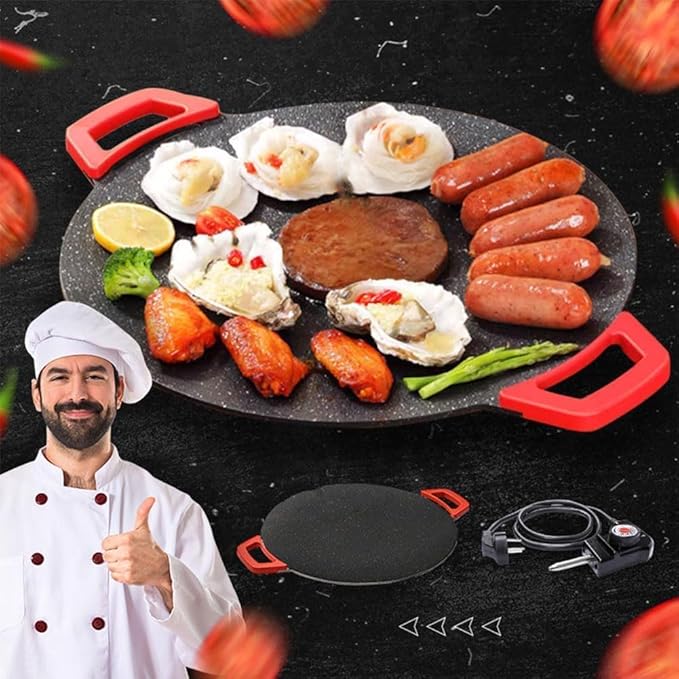 Non-Stick Electric Indoor Grill Pan, 11-15.74in Electric Griddle Nonstick, Multi-functional Korean Electric Indoor Grill, Smokeless Portable Electric Gril (40cm/16in)
