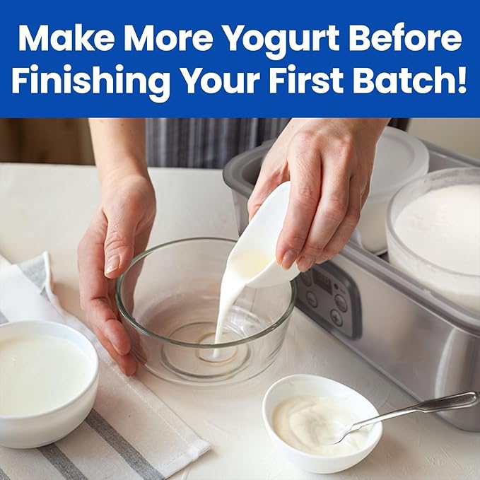 Probiotic Yogurt Maker with Adjustable Time & Temp Control - Make Trillions of Live Probiotics with Two 1-Quart Containers for Larger Batches - Greek Yogurt Maker (2 Glass Jars)