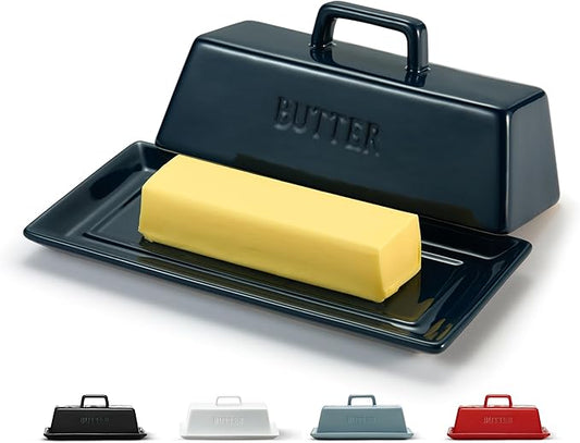 Butter Dish with Lid for Countertop, by Kook, Ceramic Dish Tray with Cover, Kitchen Keeper, Container, Holder (Navy Teal)