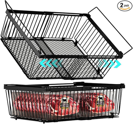 Large Freezer Organizer Bins，Upgraded Bottom Leak-Proof net，Fit 10 to 20 Cu.Ft Deep Freezer，2 Pack， Expandable Stackable Chest Freezer Organizer Bins , for Fridge, Deep Freezer, Cabinet