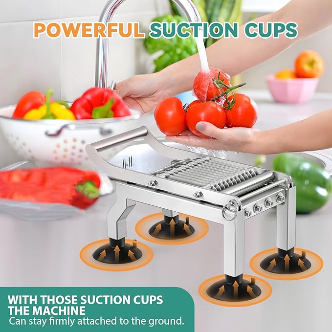 Newhai Commercial Tomato Slicer 0.4”/10mm Thickness Manual Tomato Cucumber Onion Ham Egg Cutter Heavy Duty Stainless Steel Slicer Tool with 4 Suction Cups for Restaurant Home Use