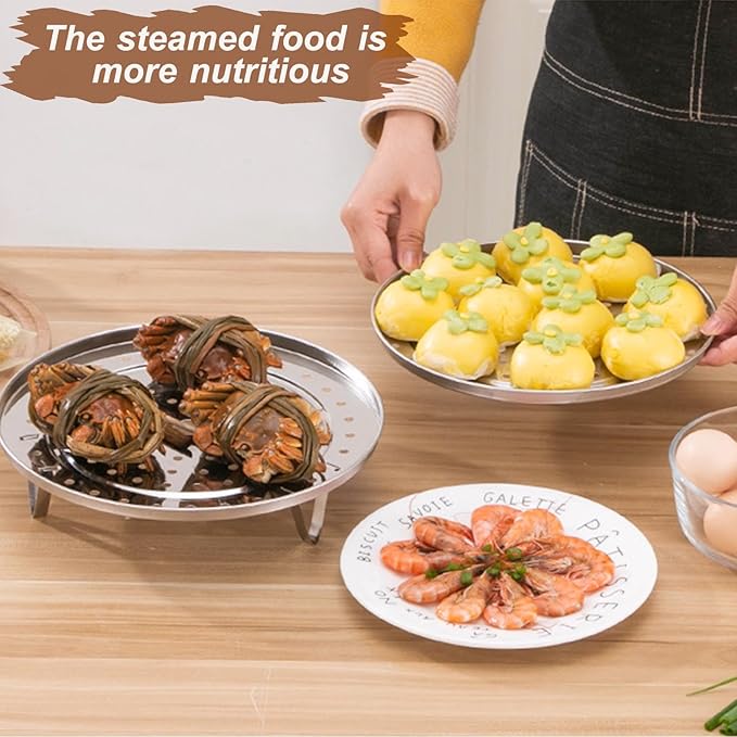 Round Steamer Rack 1pcs with Silicone Liners, Stainless Steel Food Steamer Basket with Removable Stand for Cooking, Instant Pot Steamer Basket for Vegetables Dumplings fish and Seafood(Round-8.7inch/22cm)