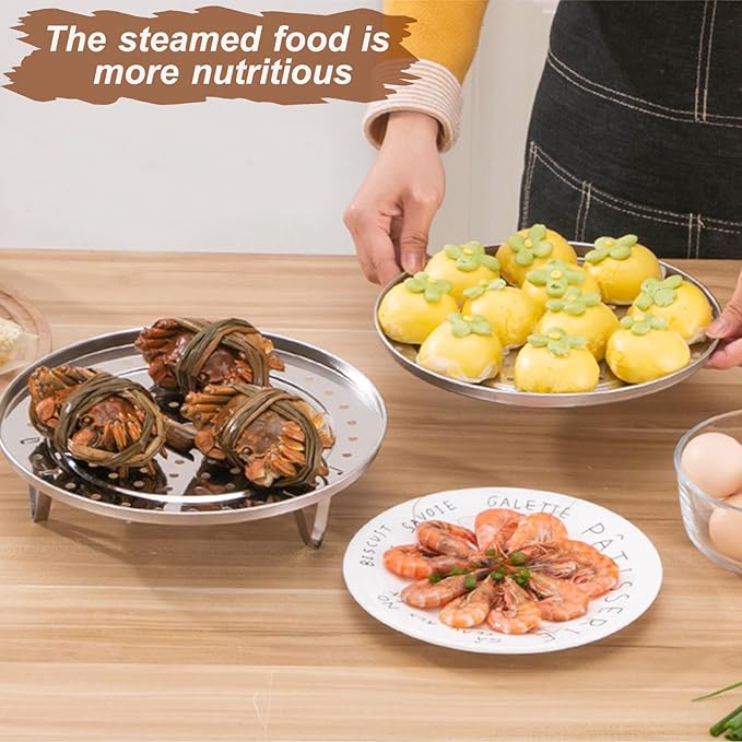 Round Steamer Rack 1pcs with Silicone Liners, Stainless Steel Food Basket with Removable Stand for Cooking, Instant Pot Steamer Basket for Vegetables Dumplings fish and Seafood(Round-10.2inch/26cm)