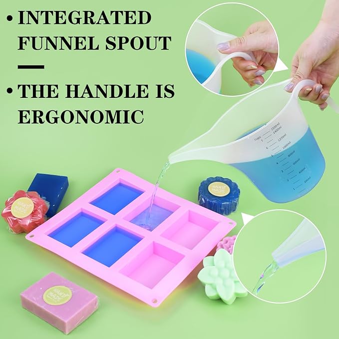 4 Pack 1500ml/50oz Long Spout Funnel Pitcher with Stirring Rods – Measuring Cups for Resin, Paint, Epoxy, Crafts, Soap Making, Durable and Easy to Pour, Great for Mixing, Measuring, Transfer Tasks
