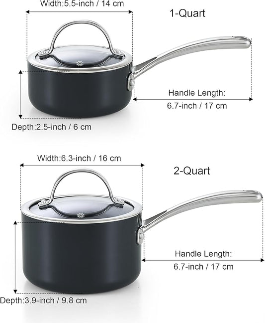 Cooks Standard Nonstick Sauce Pan Set, 1Qt & 2Qt Hard Anodized Saucepans with Lid Cooking Pots, Oven Safe, Easy to Clean, Black