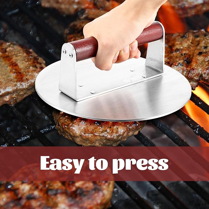 8.5 Inch Bacon Press for Griddle, Stainless Steel Grill Press, Heavy-Duty Burger Press with Heat-Resistant Handle, Non Stick Hamburger Press, Weight Burger Smasher for Meat, Steak, Panini