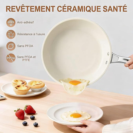 Jovire 8.5 Inch and 10.25 inch Ceramic Nonstick Frying Pan Skillet - PFAS-Free, Non-Toxic, Oven Safe & Induction Ready, Aluminum Cookware with Stainless Steel Handle