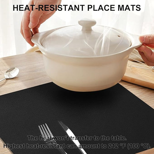 homing Faux Leather Heat Resistant Placemats 8 Packs, Waterproof Wipeable Dining PU Place Mats for Indoor & Outdoor, Easy to Clean, Black