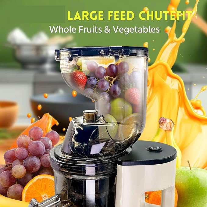 Cold Press Juicer Machines - Slow Masticating Juice Extractor with Wide Feed Chute, High Yield Juice Maker for Fruit & Vegetable - Easy to Clean Quiet Machine Extractor de Jugos(white)
