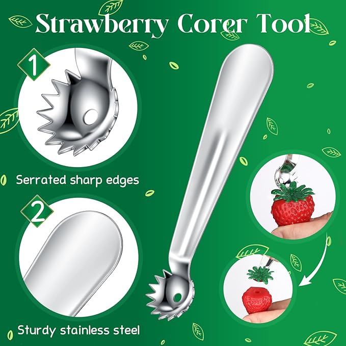 Baderke 8 Pcs Tomato Stem Corer Strawberry Baller Stainless Steel Strawberry Huller Tool Fruit Vegetable Stem Remover