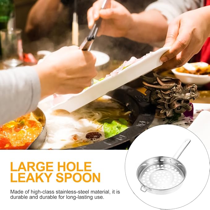 Stainless Steel Flat Bottom Strainer Spoon with Large Hole Colander for Frying Hot Pot Cooking and Dumpling Preparation 14.43 X 1 X 14.43 Inches