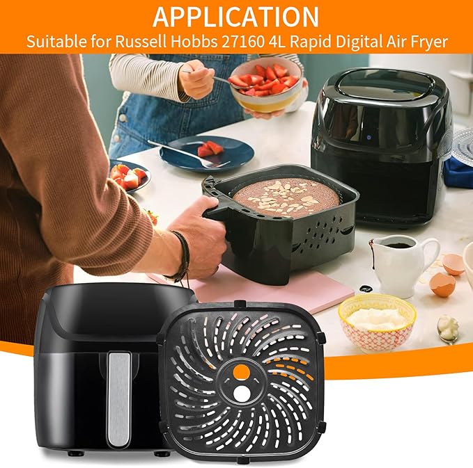 GWYXC Air Fryer Replacement Parts for PowerXL 4-Quart Digital Air Fryer with Fry Tray, 8 × 8 IN Food Grade Air Fryer Replacement Tray Accessories Rack Grill Pan Grill plate Crisper Plate Baking Pan