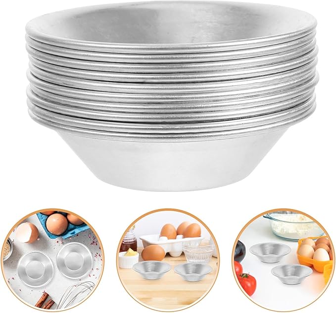 KALLORY Mini Tart Pans and Egg Tart Molds 10Pcs Aluminum Alloy Mini Tartlet Baking Cups for Home Kitchen Dessert Baking
