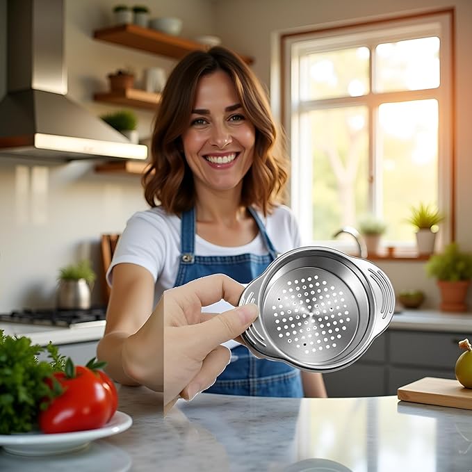 Silver Stainless Steel Food Can Strainer Sieve Metal Tuna Press Filter Canning Lid Colander Oil Drainer Kitchen Tools for Beans Vegetables