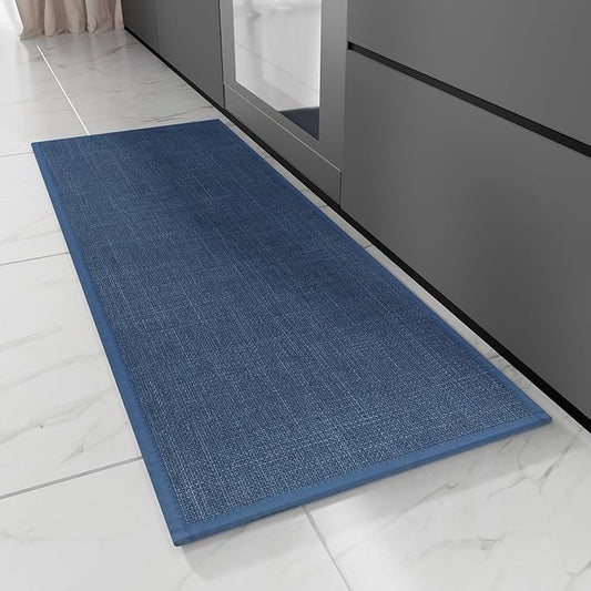 Kitchen Rug, Rubber Non Slip Kitchen Rugs Washable, Absorbent Runner Mat for Floor, Machine Washable Standing Mats for in Front of Sink, Door, Laundry, Entryway (Navy Blue, 47" × 17.3")