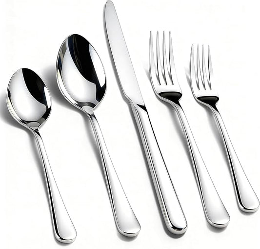 KIKCOIN 40 Pack Silverware Set for 8, Balanced Weight Stainless Steel Flatware Set, Mirror Polished Spoons And Forks Knife Set, Heavy DutyCutlery Utensils Set for Home Kitchen Restaurant Wedding