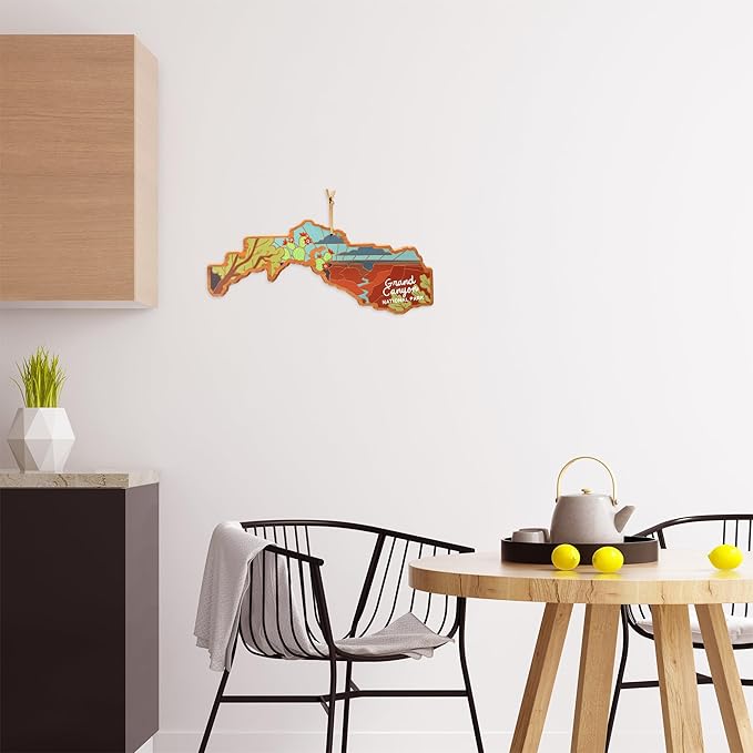 Totally Bamboo Grand Canyon National Park Shaped Cutting Board and Charcuterie Serving Platter with Artwork by Summer Stokes, Includes Hang Tie for Wall Display