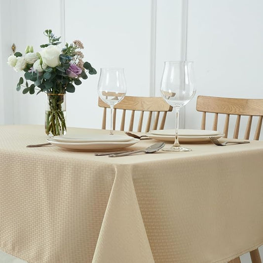 maxmill Jacquard Tablecloth Stain Resistant Waterproof Wrinkle Resistant Spillproof Washable Soft Weaved Texture Table Cloth for Dining Room, Indoor Outdoor Use, Rectangle 60 x 140 Inch, Natural