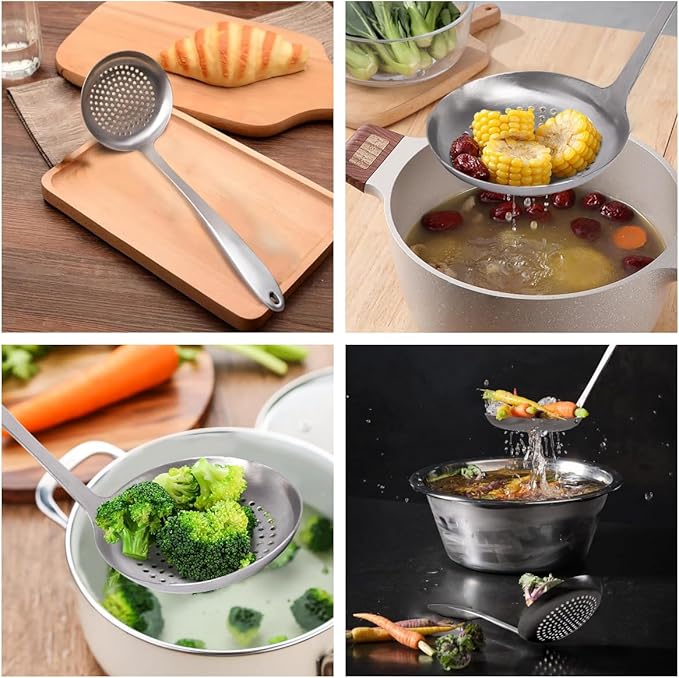 Cooking Skimmer Slotted Spoon, Heavy Duty Mesh Stainless Steel Colander Spoon Ladle Strainer for Cooking n Frying, Balance Pasta Scoop Strainer Spoon
