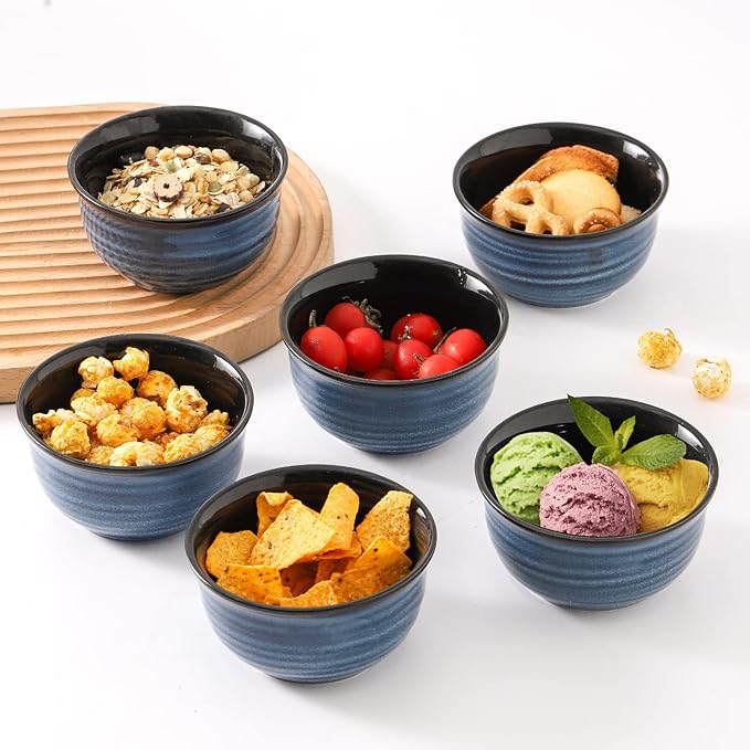 MEKY Soup Bowl, 20 OZ Porcelain Cereal Bowls Set of 6 Perfect for Pasta, Snack, Oatmeal, Rice, Salad,and Ice Cream, Stackable & Durable Bowls for Kitchen, Microwave & Dishwasher Safe, Blue