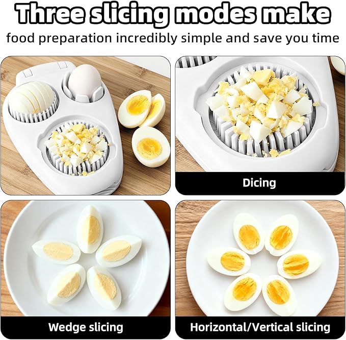 3-in-1 Egg Slicer for Hard Boiled Eggs, 3 Slice Modes Egg Cutter with 5 Cleaning Brushes 3-Way Stainless Steel Dicer Kitchen Chopper Gadget for Butter Mushroom Strawberry Tomato Kiwi Cherry